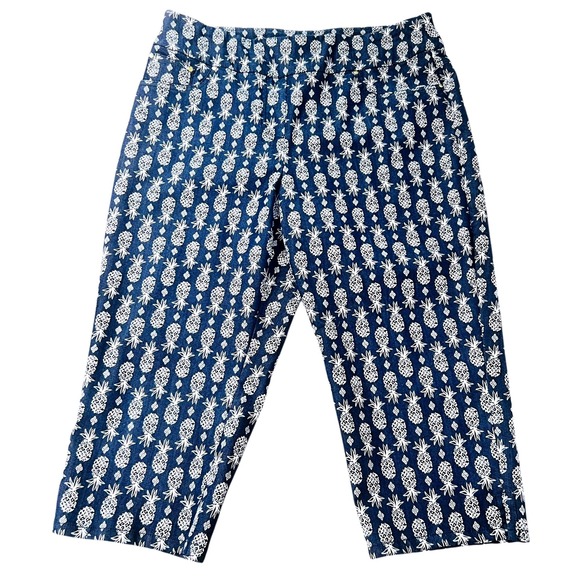 Ruby‎ Rd Petite Capri Cropped Pants 14P Pineapple Navy Pull On Picnic Swinger - Picture 1 of 8